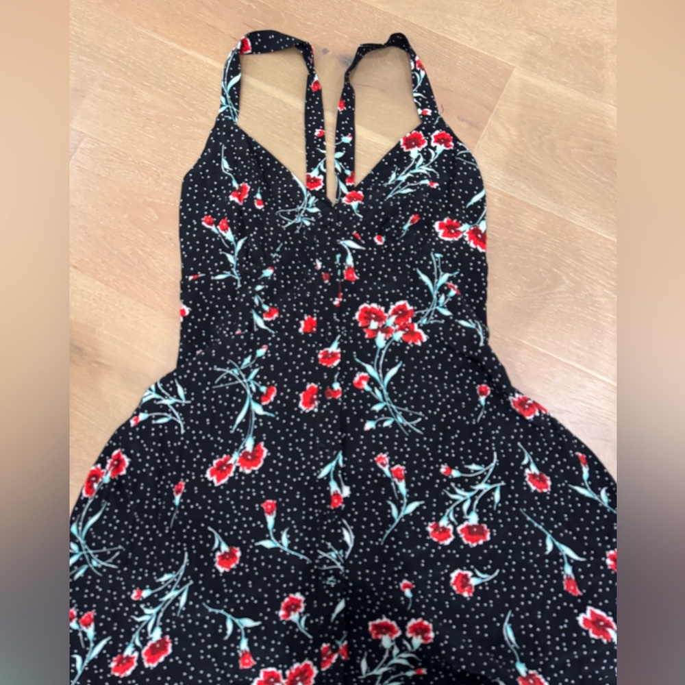 Free People Black Dress with Red Floral Design